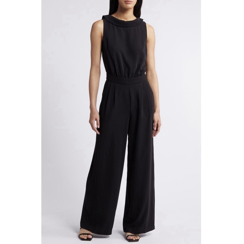 Boden NWT‎ Clarissa Wide Leg Jumpsuit Black Minimalist Classic US 10R Pockets